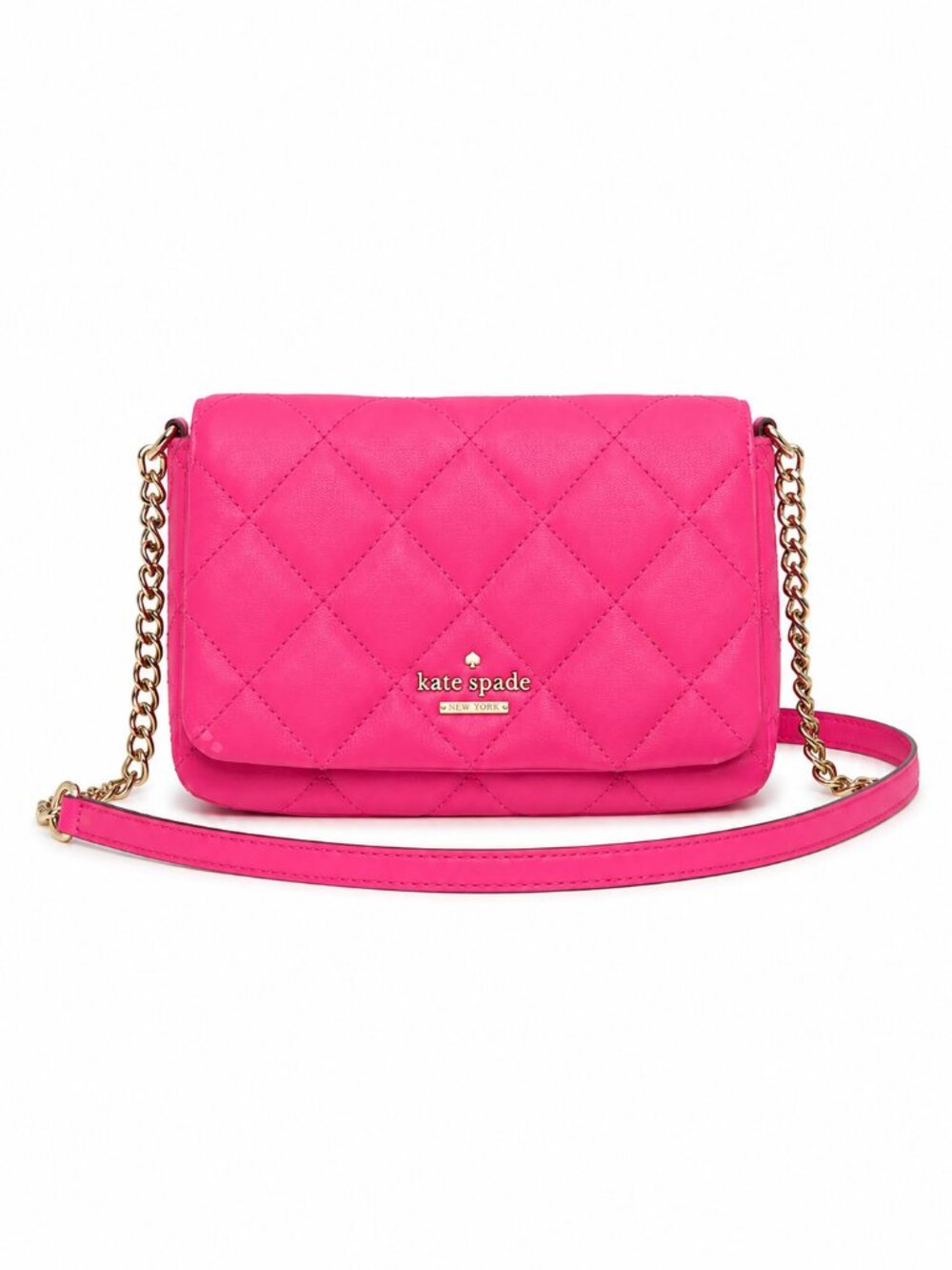 Kate Spade Pink Quilted Leather Crossbody Bag Chain Strap Fuchsia Purse
